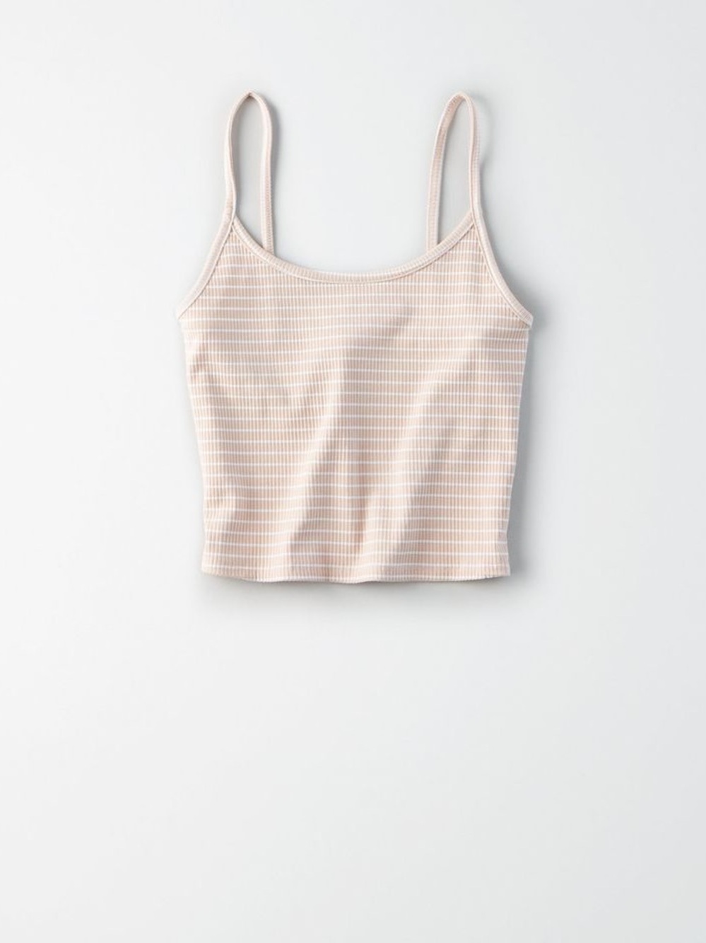 American Eagle Outfitters Ribbed Spaghetti-Strap Crop Tank - Light Blush